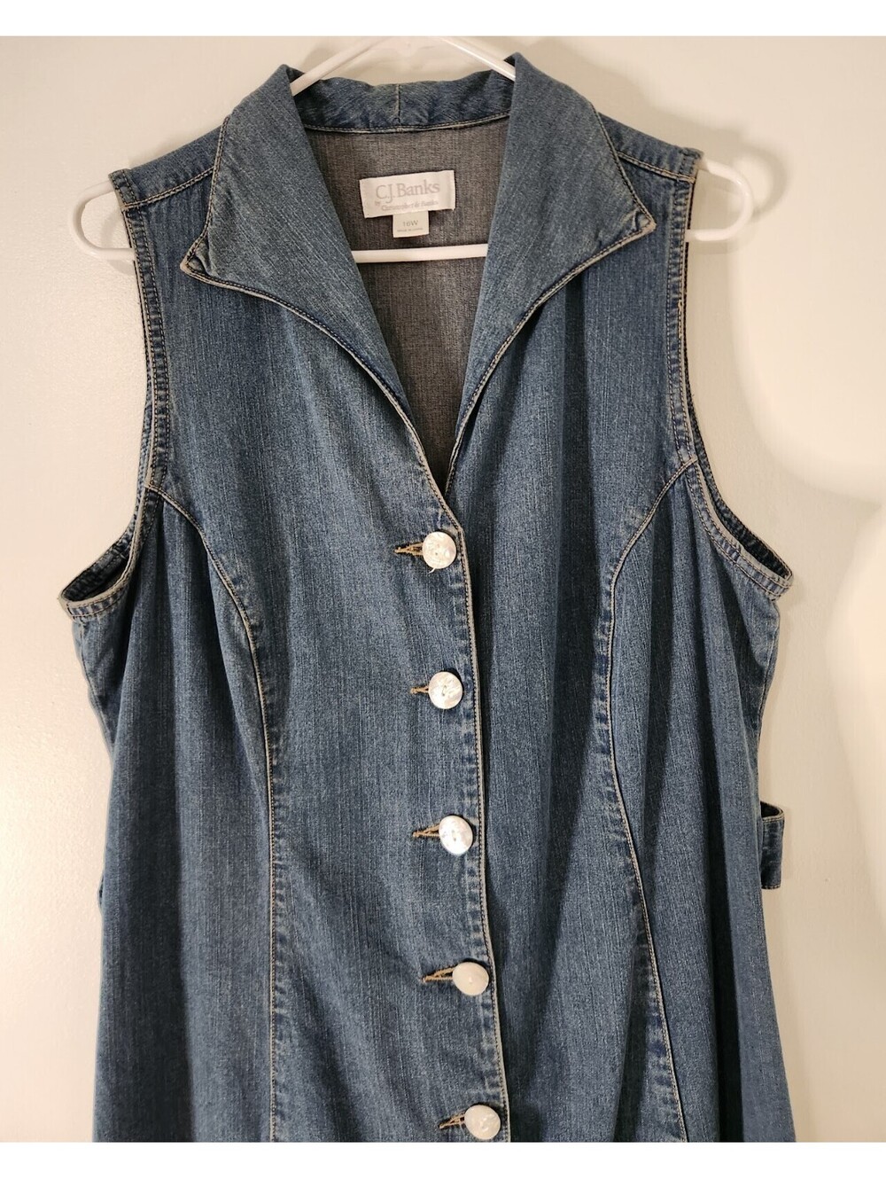Vintage CJ Banks Blue Denim Button Down Maxi Dress Sz 16W Sleeveless Teacher Y2K